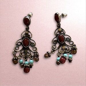 Women’s Silver, Brown, and Turquoise Earrings